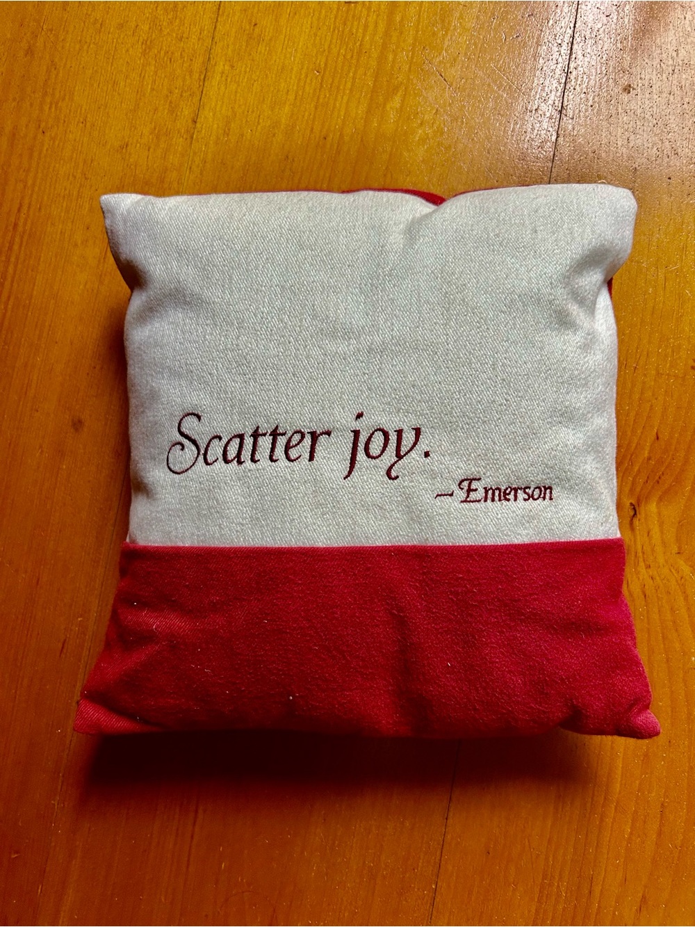 Embroidered " Scatter Joy " Decorative Pillow - Red and White